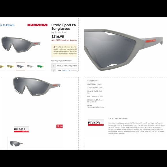 PRADA SPORT, LIGHTWEIGHT WITH MIRRORED SHIELDS SUNGLASSES, UNISEX - Picture 11 of 16